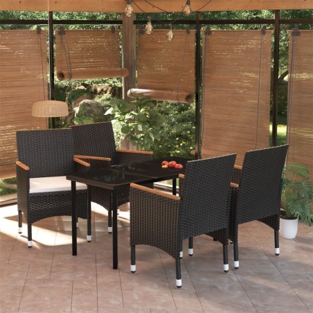 vidaXL Juego de comedor de jardín 5 piezas con cojines negro