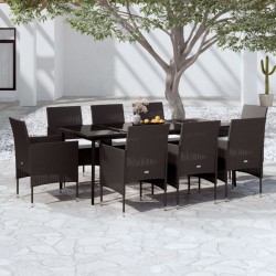 vidaXL Juego de comedor de jardín 9 piezas con cojines negro