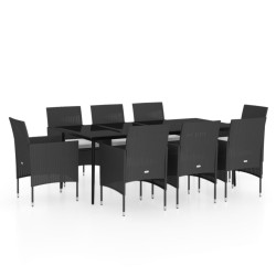 vidaXL Juego de comedor de jardín 9 piezas con cojines negro