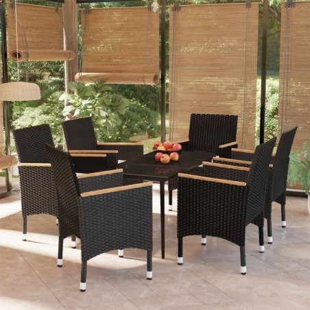 vidaXL Juego de comedor de jardín 7 piezas con cojines negro