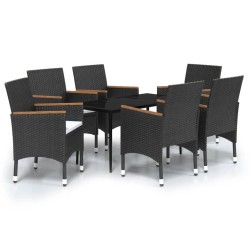 vidaXL Juego de comedor de jardín 7 piezas con cojines negro