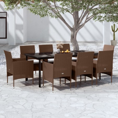 vidaXL Juego de comedor para jardín 9 piezas y cojines marrón y negro