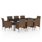 vidaXL Juego de comedor para jardín 9 piezas y cojines marrón y negro vidaXL Juego de comedor para jardín 9 piezas y cojines marrón y negro