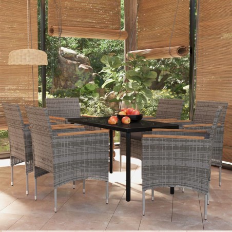 vidaXL Juego de comedor de jardín 7 piezas con cojines gris y negro