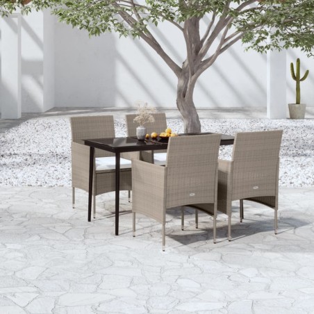vidaXL Juego de comedor de jardín 5 piezas con cojines beige y negro