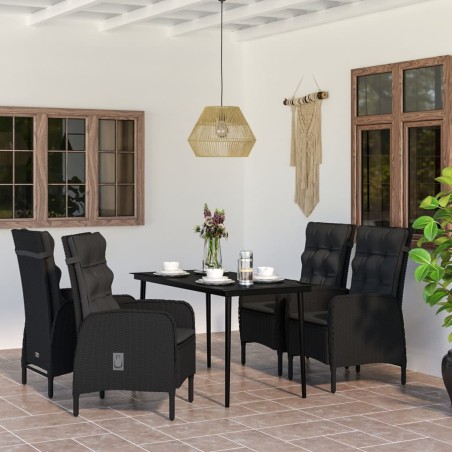 vidaXL Juego de comedor de jardín 5 piezas con cojines negro