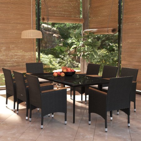 vidaXL Juego de comedor de jardín 9 piezas con cojines negro