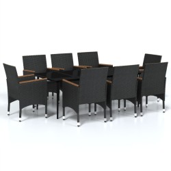 vidaXL Juego de comedor de jardín 9 piezas con cojines negro