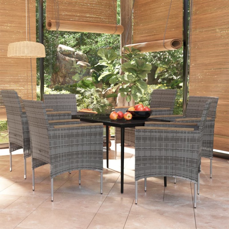 vidaXL Juego de comedor de jardín 7 piezas con cojines gris y negro vidaXL Juego de comedor de jardín 7 piezas con cojines gris y negro
