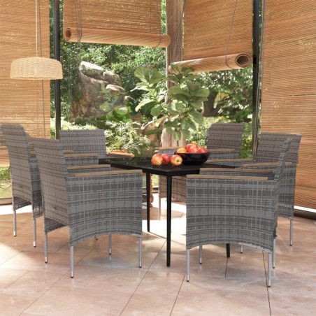 vidaXL Juego de comedor de jardín 7 piezas con cojines gris y negro