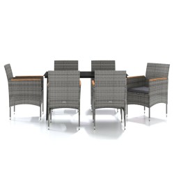 vidaXL Juego de comedor de jardín 7 piezas con cojines gris y negro