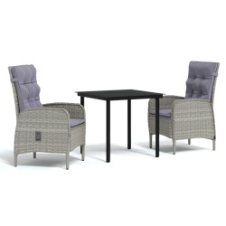 vidaXL Juego de comedor de jardín 3 piezas con cojines gris y negro