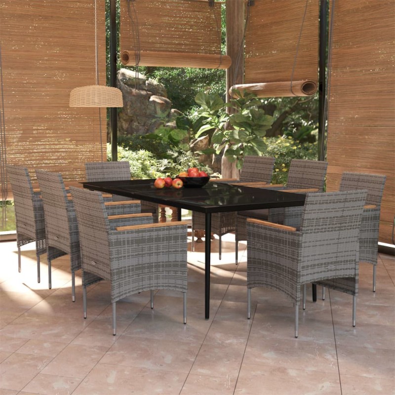 vidaXL Juego de comedor de jardín 9 piezas gris y negro vidaXL Juego de comedor de jardín 9 piezas gris y negro