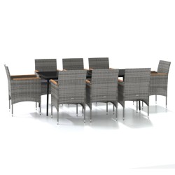 vidaXL Juego de comedor de jardín 9 piezas gris y negro