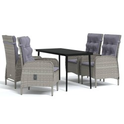 vidaXL Juego de comedor para jardín 5 piezas con cojines gris y negro