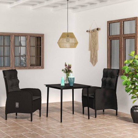 vidaXL Juego de comedor de jardín 3 piezas con cojines negro