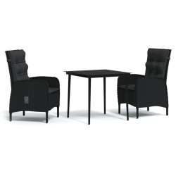 vidaXL Juego de comedor de jardín 3 piezas con cojines negro