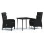vidaXL Juego de comedor de jardín 3 piezas con cojines negro vidaXL Juego de comedor de jardín 3 piezas con cojines negro