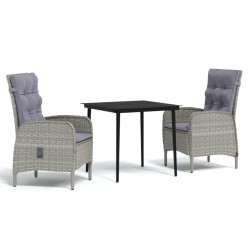 vidaXL Juego de comedor de jardín 3 piezas con cojines gris y negro