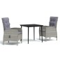 vidaXL Juego de comedor de jardín 3 piezas con cojines gris y negro vidaXL Juego de comedor de jardín 3 piezas con cojines gris y negro