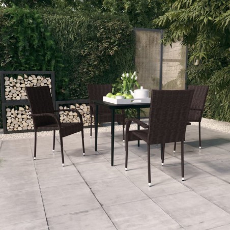 vidaXL Juego de comedor de jardín 5 piezas con cojines marrón y negro