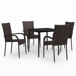 vidaXL Juego de comedor de jardín 5 piezas con cojines marrón y negro