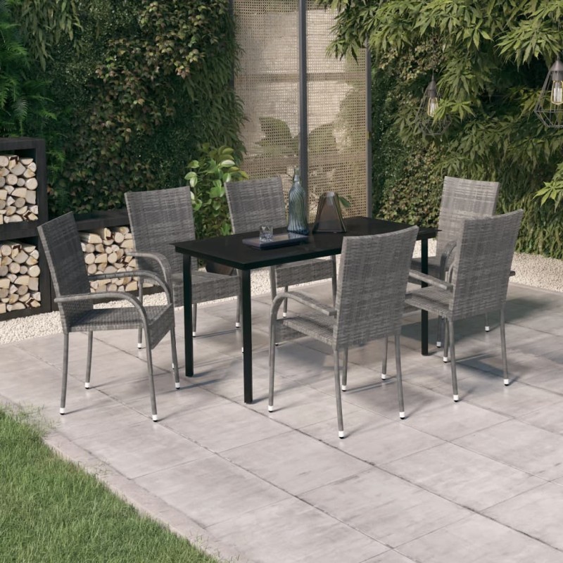 vidaXL Juego de comedor para jardín 7 piezas gris y negro vidaXL Juego de comedor para jardín 7 piezas gris y negro