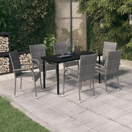 vidaXL Juego de comedor para jardín 7 piezas gris y negro