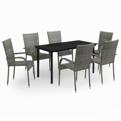 vidaXL Juego de comedor para jardín 7 piezas gris y negro