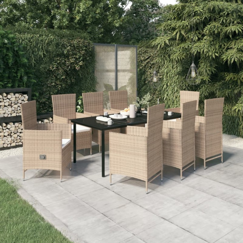 vidaXL Juego de comedor de jardín 9 piezas con cojines beige vidaXL Juego de comedor de jardín 9 piezas con cojines beige