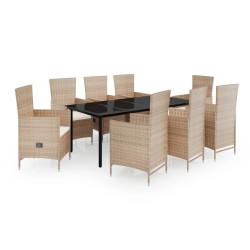 vidaXL Juego de comedor de jardín 9 piezas con cojines beige