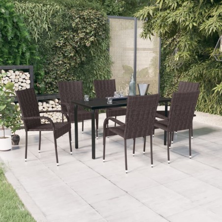 vidaXL Juego de comedor de jardín 7 piezas negro y marrón
