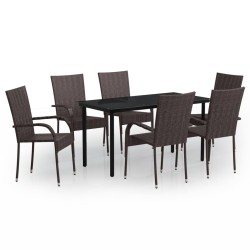 vidaXL Juego de comedor de jardín 7 piezas negro y marrón