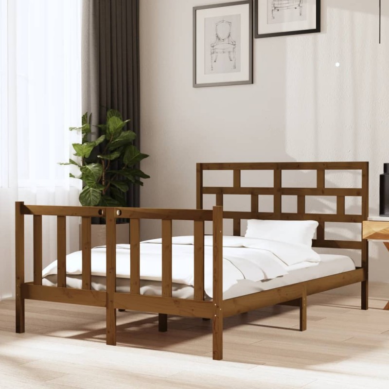 vidaXL Estructura de cama madera maciza pino marrón miel 120x190 cm vidaXL Estructura de cama madera maciza pino marrón miel 120x190 cm