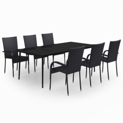 vidaXL Juego de comedor para jardín 7 piezas negro