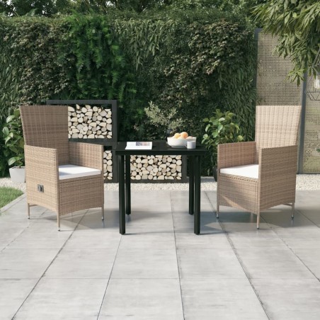vidaXL Juego de comedor de jardín 3 piezas con cojines beige