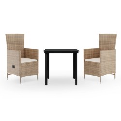 vidaXL Juego de comedor de jardín 3 piezas con cojines beige