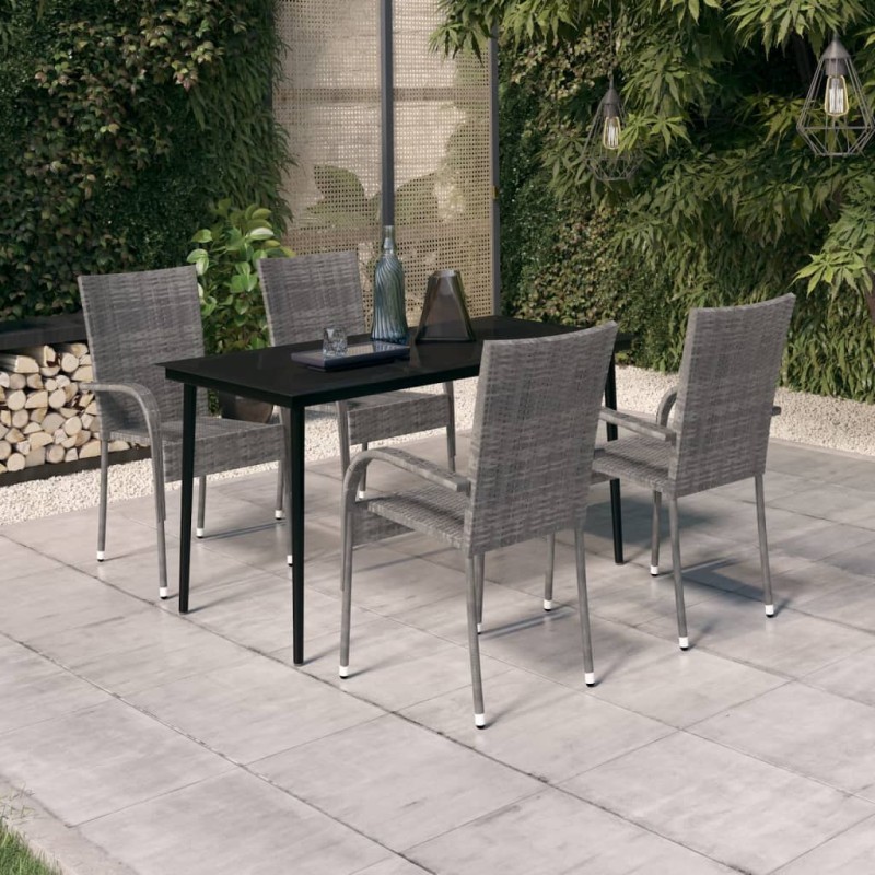 vidaXL Juego de comedor para jardín 5 piezas con cojines gris y negro vidaXL Juego de comedor para jardín 5 piezas con cojines gris y negro