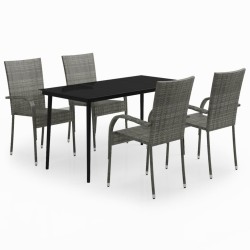 vidaXL Juego de comedor para jardín 5 piezas con cojines gris y negro
