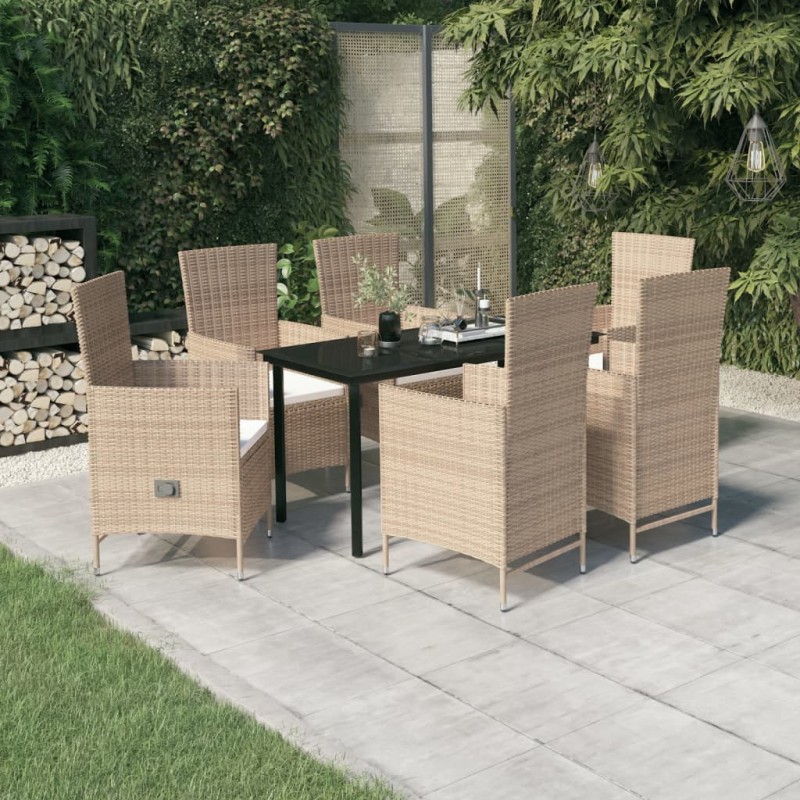 vidaXL Juego de comedor de jardín 7 piezas con cojines beige vidaXL Juego de comedor de jardín 7 piezas con cojines beige