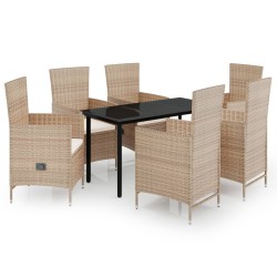 vidaXL Juego de comedor de jardín 7 piezas con cojines beige