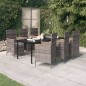 vidaXL Juego de comedor de jardín 7 piezas con cojines gris