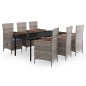 vidaXL Juego de comedor de jardín 7 piezas con cojines gris