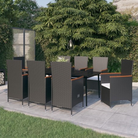 vidaXL Juego de comedor de jardín 9 piezas con cojines negro
