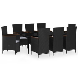 vidaXL Juego de comedor de jardín 9 piezas con cojines negro