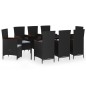 vidaXL Juego de comedor de jardín 9 piezas con cojines negro