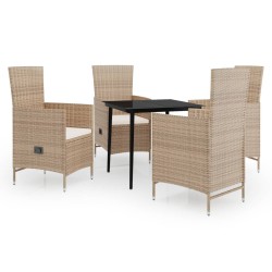 vidaXL Juego de comedor de jardín 5 piezas con cojines beige