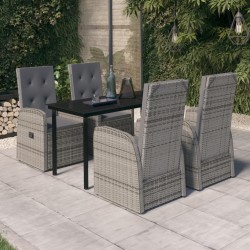 vidaXL Juego de comedor de jardín 5 piezas con cojines gris