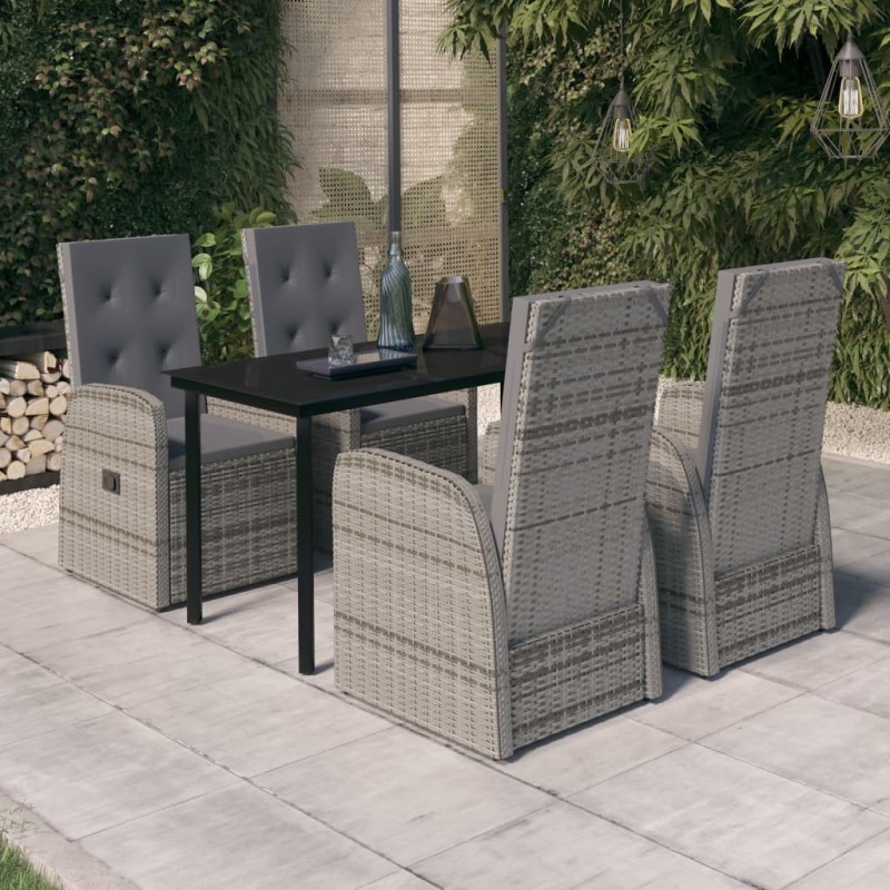 vidaXL Juego de comedor de jardín 5 piezas con cojines gris