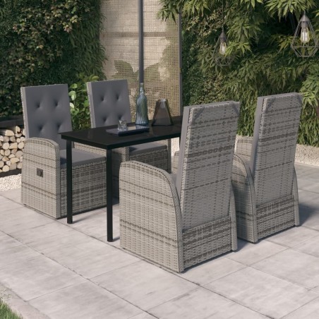 vidaXL Juego de comedor de jardín 5 piezas con cojines gris